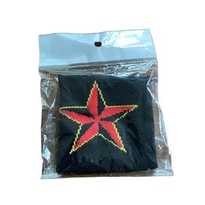 Y2K Star Terrycloth Sweatband Vintage Wristband Black Red 2000s Sporty Festival